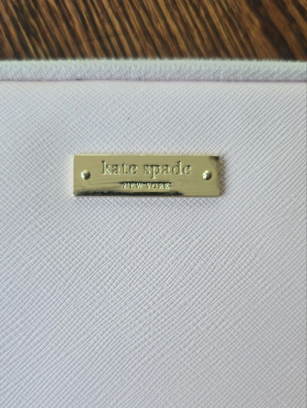 Kate Spade pale pink, black and rose gold trim laptop sleeve